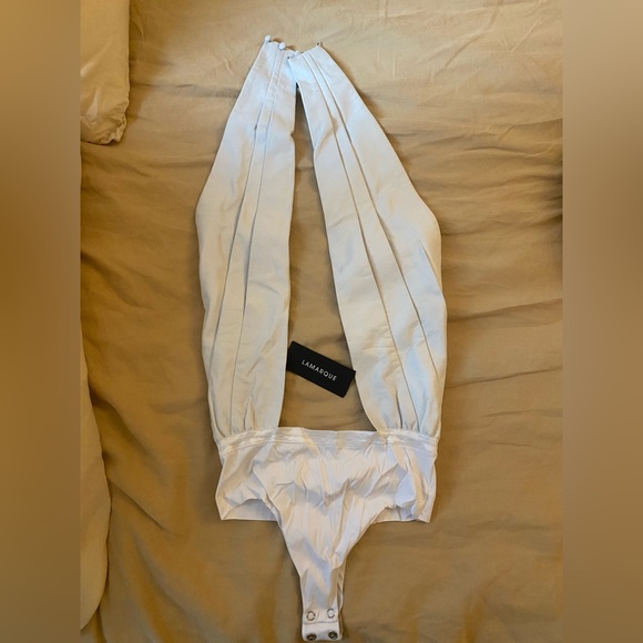 LAMARQUE BEATRICE LEATHER HALTER BODYSUIT - WHITE - Picture 4 of 6